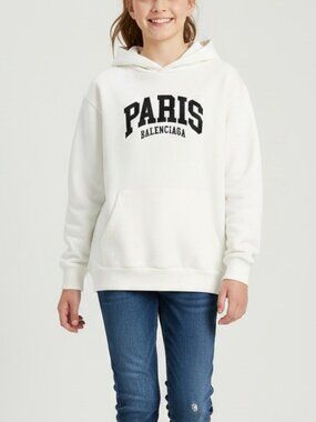 Balenciaga Kids Cities Paris Logo Hoodie in Off-White (Size 10Y)